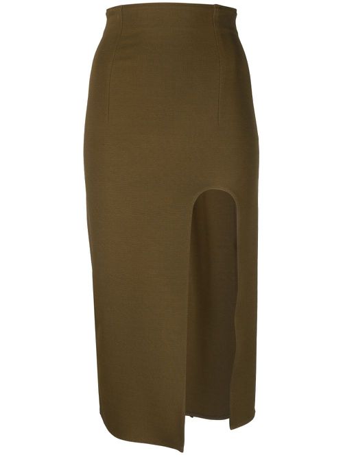 Front-split knitted midi skirt - Green