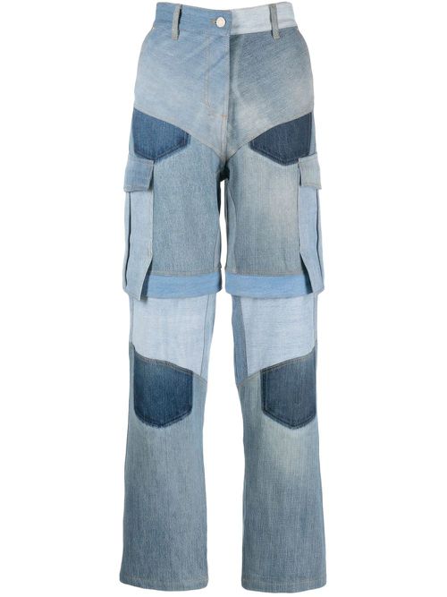 High-rise straight-leg cargo jeans - Blue