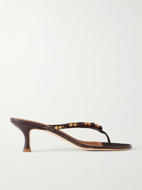 Freja Bead-embellished Leather Thong Sandals - Brown