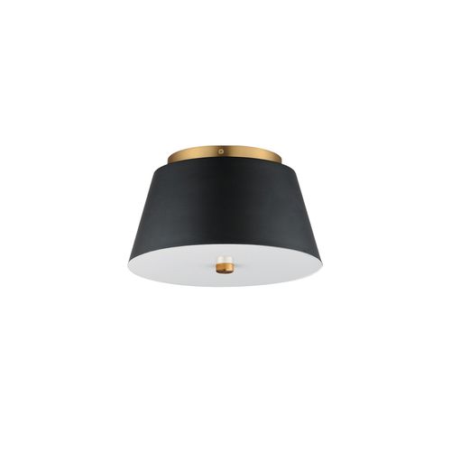 Miles 1-Light LED Flush Mount in Black with Natural Aged Bra