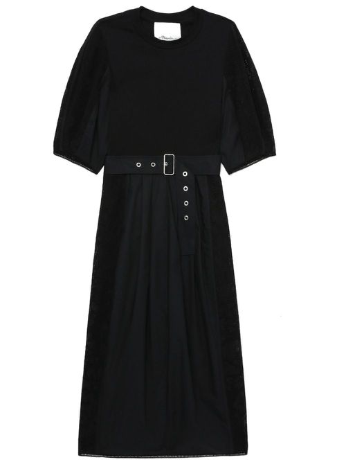 Belted-waist midi dress - Black