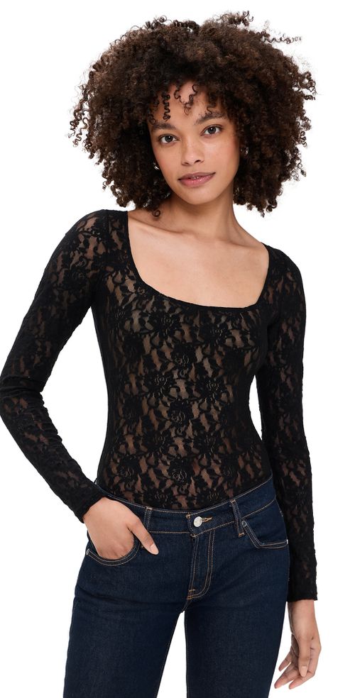 Lace Thong Bodysuit Black
