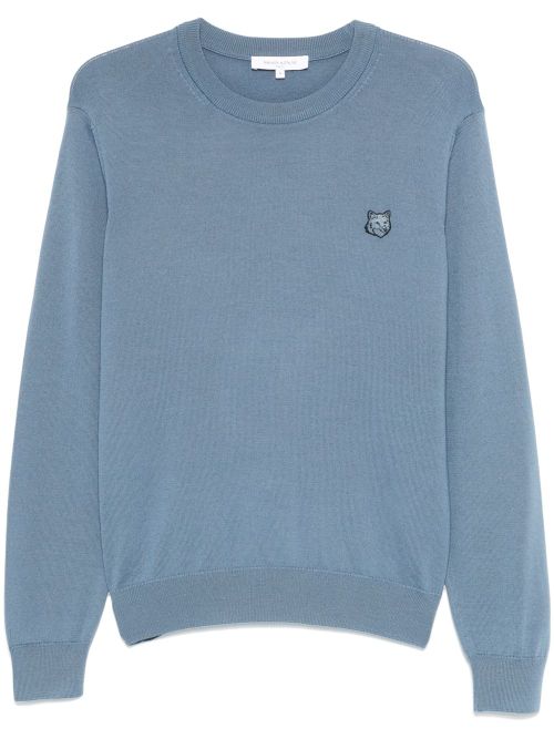 Bold Fox Head Appliqué Sweater — blue