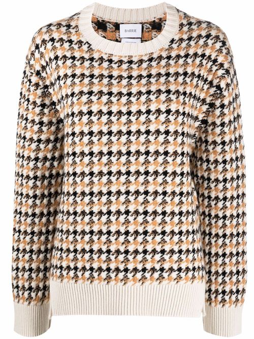 Houndstooth-pattern cashmere pullover - Neutrals
