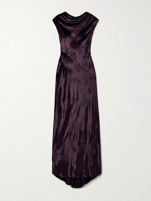 Back To You Open-back Draped Velvet Gown - Purple