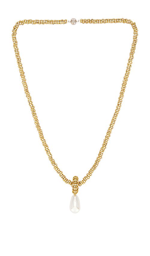 Julietta Pearl Drop Linea Necklace in Metallic Gold