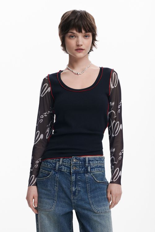 Lettering sleeve T-shirt