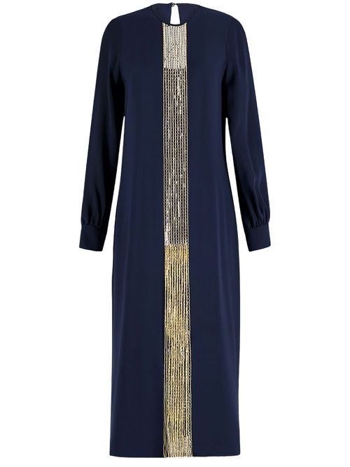 Embroidered silk midi dress - Blue