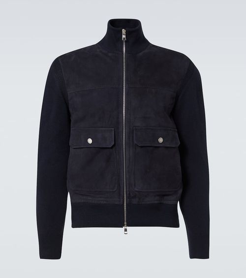Suede-trimmed wool and cotton jacket