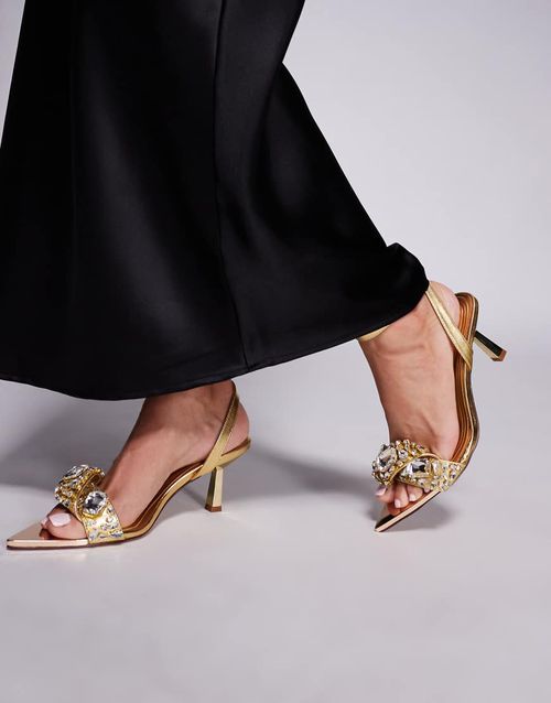 Lethe pointed toe embellished sandal in gold