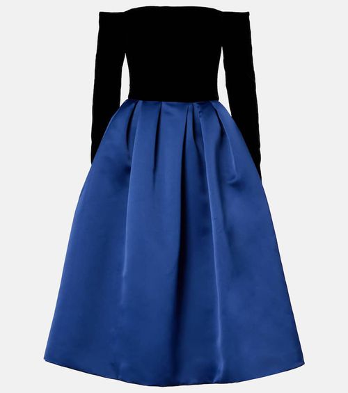 Off-shoulder crêpe and satin gown