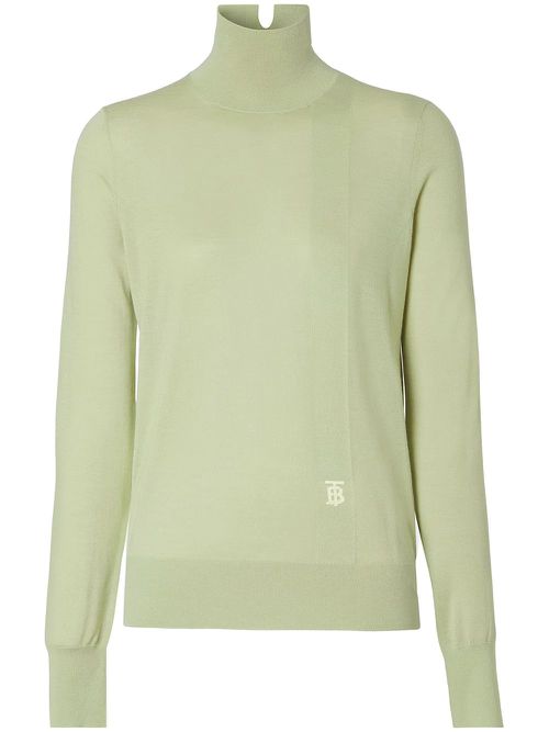 Ladies Mist Green Monogram-Embroidered Knitted Jumper