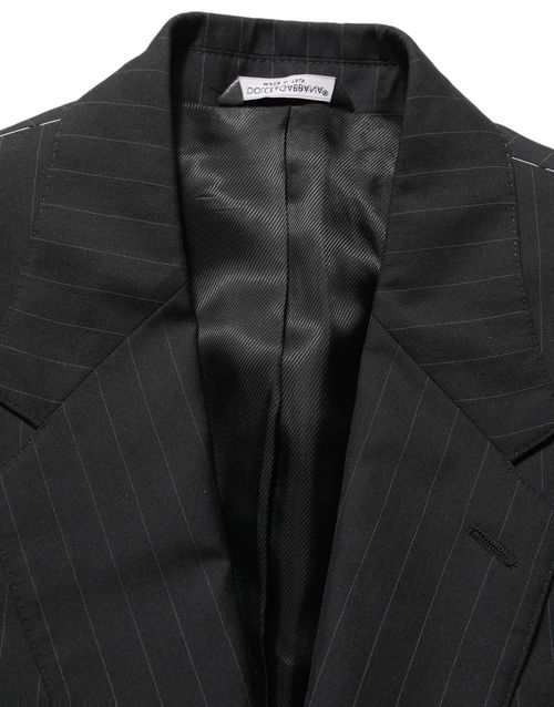 Pinstriped Wool-Silk Blazer — Black