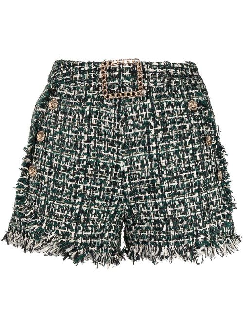 Rough-cut tweed shorts - Green