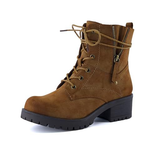 Dunes Women's Kobe Heeled Combat Lace Up Boot with side zip