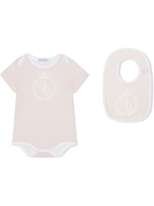 Logo-print short-sleeve romper - Pink