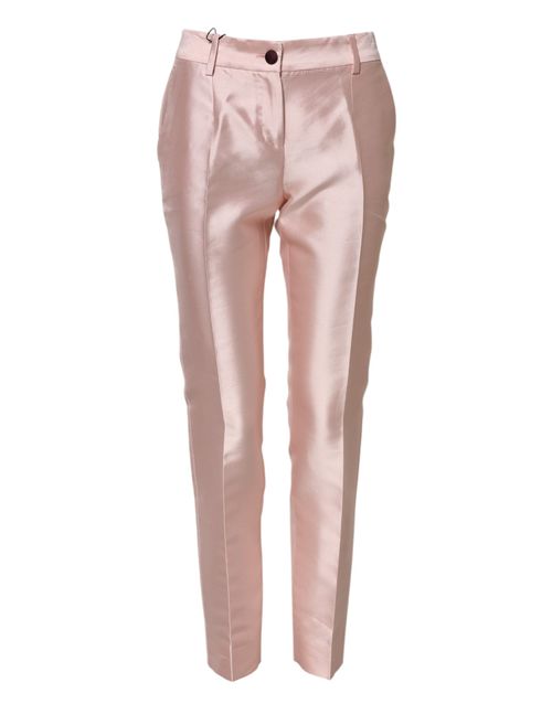 Silk Satin High Waist Tapered Trousers — Pink