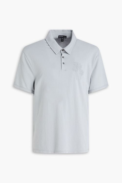 Embroidered French cotton-terry polo shirt - Blue - 4