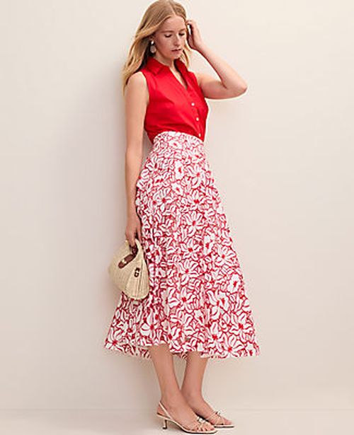 Ann Taylor Eyelet Full Midi Skirt