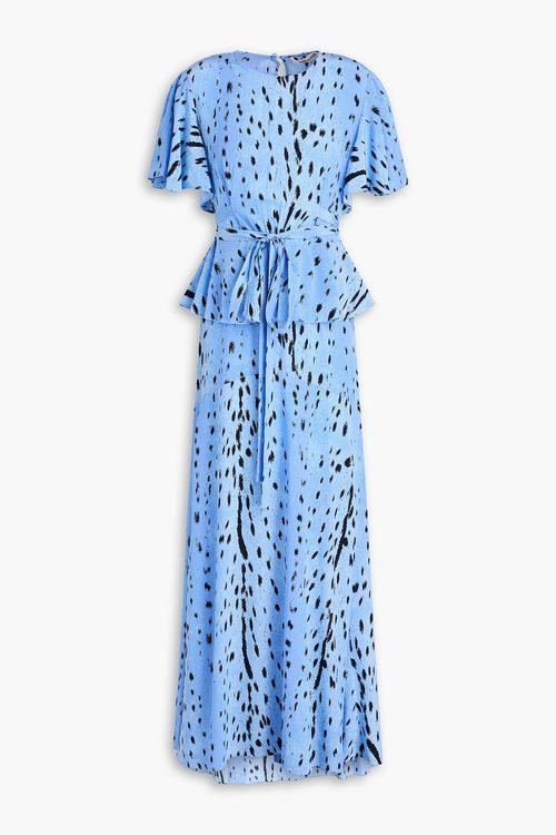 Diane von Furstenberg | Levana printed crepe peplum maxi dress - Blue - US  0 | Realry