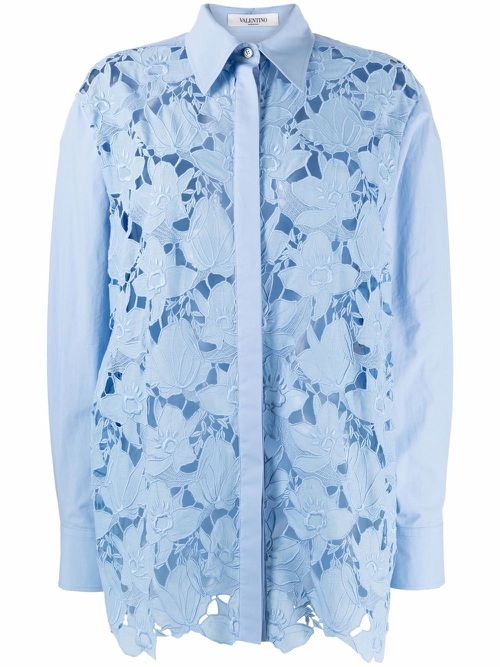 Valentino Garavani long-sleeve lace shirt - Blue