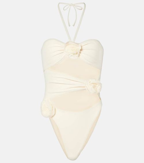 Floral-appliqué cutout swimsuit