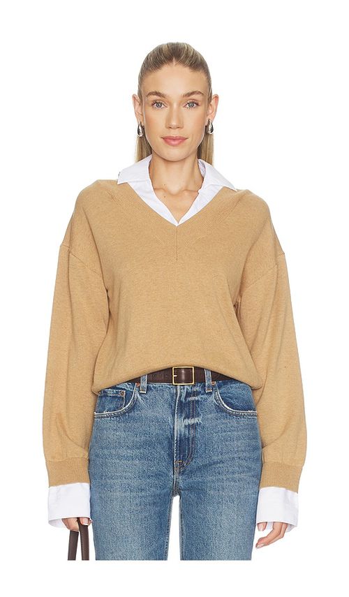 NAADAM Cotton Cashmere Mixed Media V-neck in Brown. - M also in L