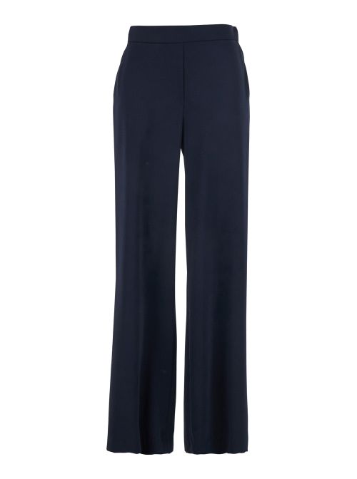 Wide-Leg Elasticated Trousers — Blue