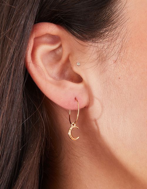 Gold Moon and Star Hoop Earrings Set of Three