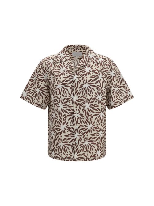 Floral-Printed Cotton Shirt — Brown