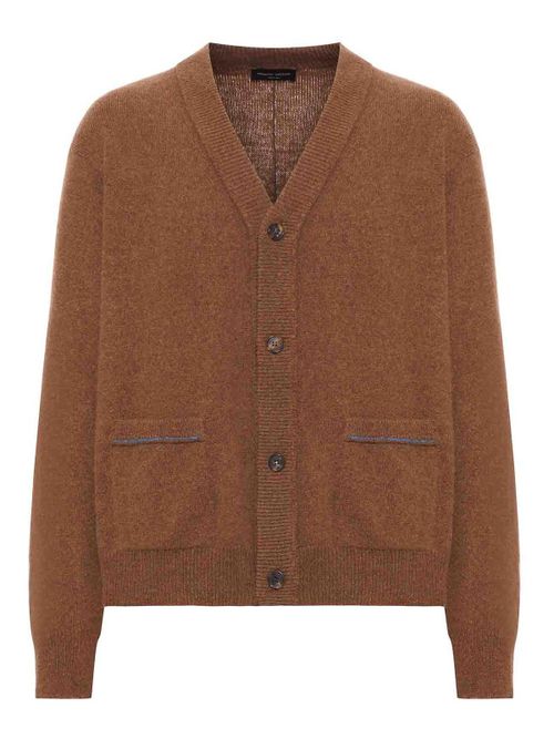 Wool Cardigan With Contrast Stitching