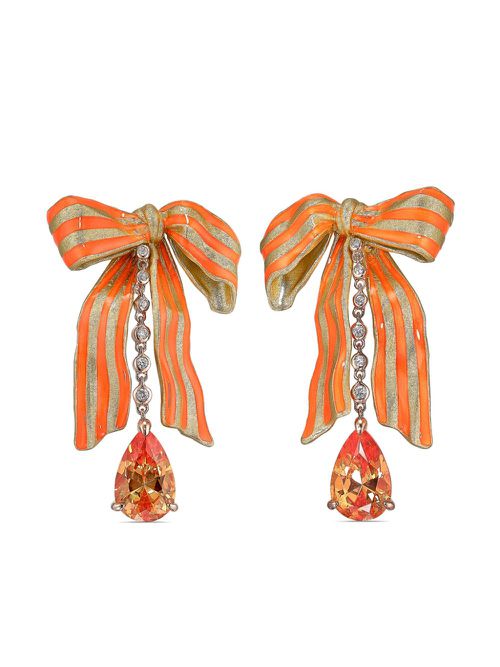 18kt yellow gold vermeil Bardot Bow sapphire and diamond earrings - Orange