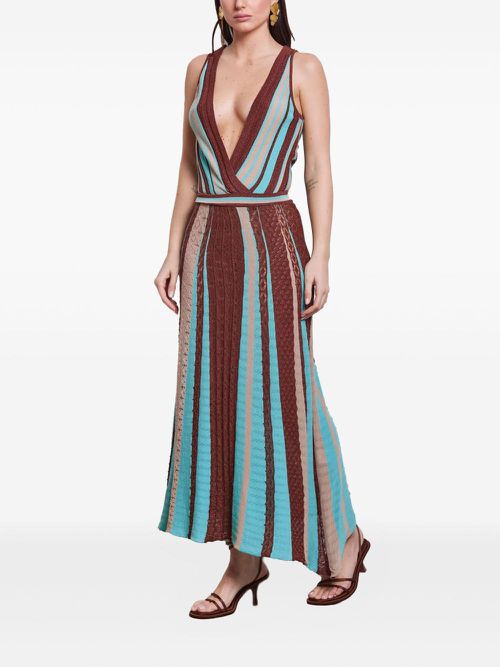Striped knitted maxi day dress - Brown