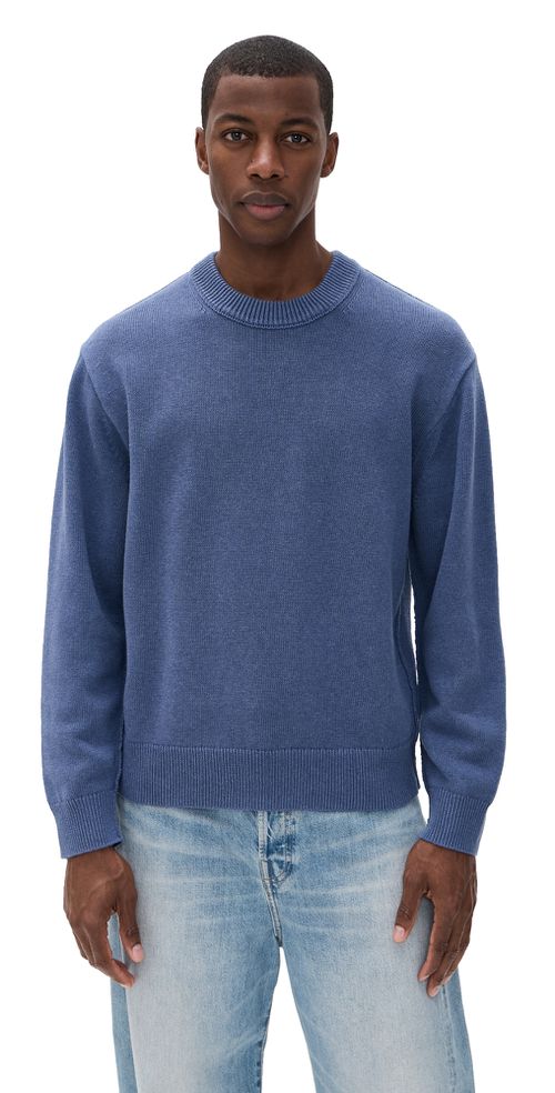 Gabriel Crew Neck Sweater In Cotton Linen Worn Denim