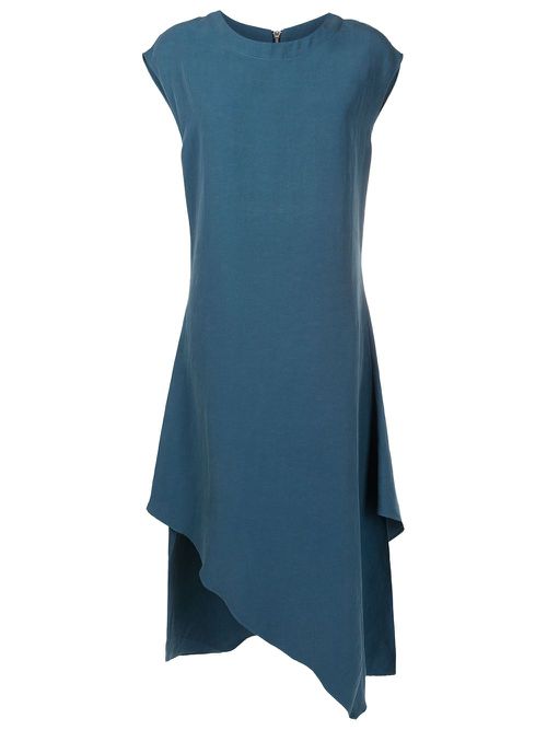 Sleeveless asymmetric midi dress - Blue
