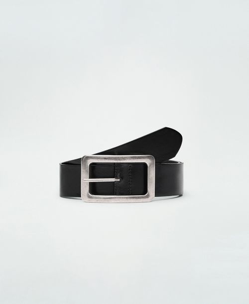 Women's Square Buckle Leather Belt - Black