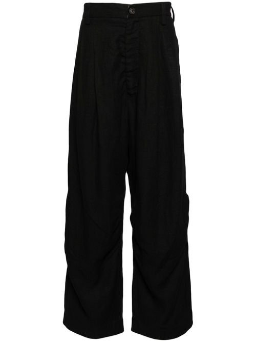 Linen loose-leg trousers - Black