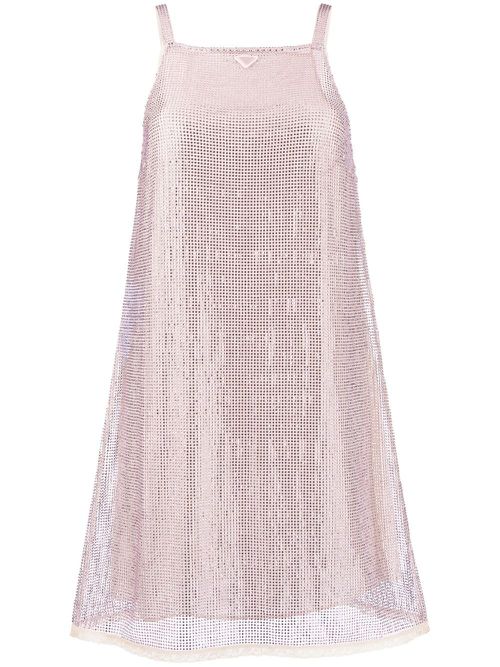 Rhinestone-embellished mesh minidress - Pink