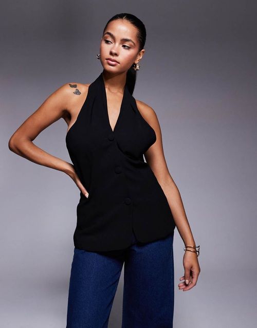 Halterneck waistcoat in black