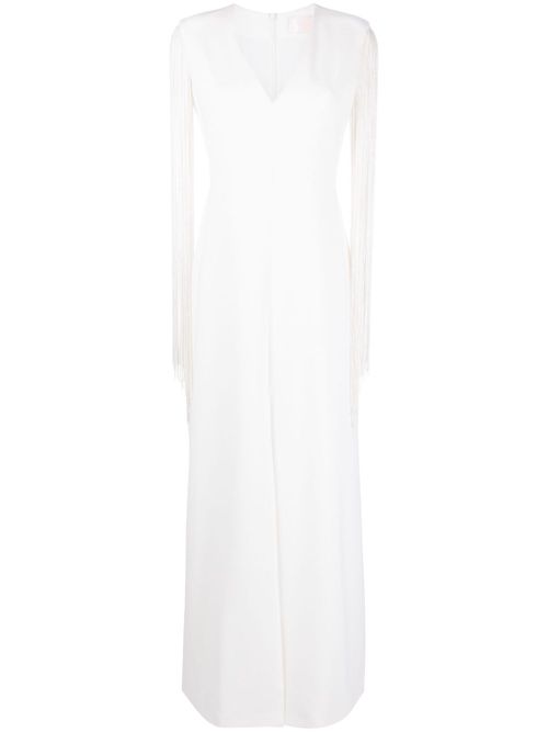 V-neck fringed cady dress - White