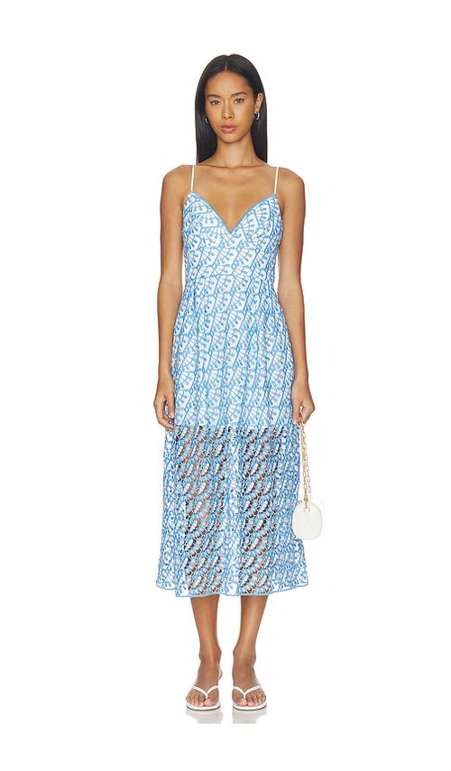 MILLY Hazel Embroidered Midi Dress in Blue. 0. Also , 12, 2, 4