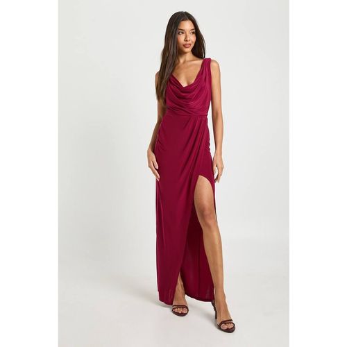 Boohoo Women's Slinky Ruched Wrap Maxi Dress in Wine