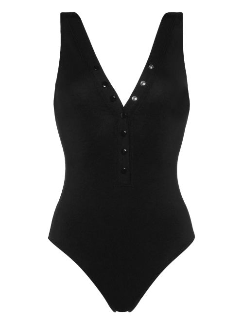 Button Tank One-Piece Swimsuit — Black