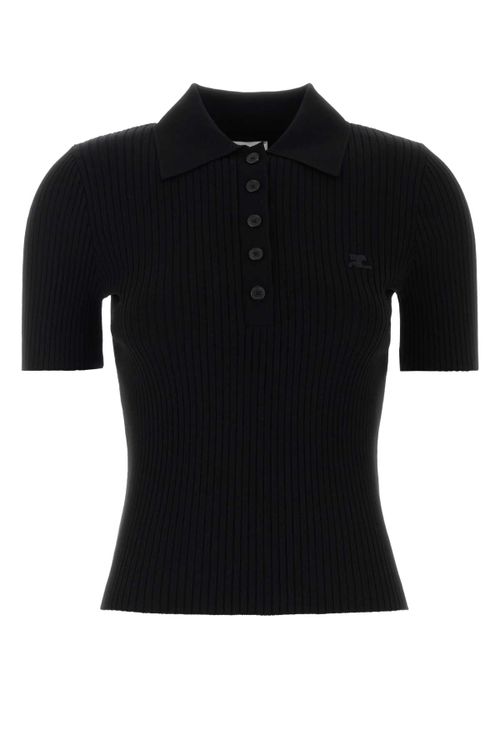 Courreges Ribbed Viscose Blend Polo Shirt — Black