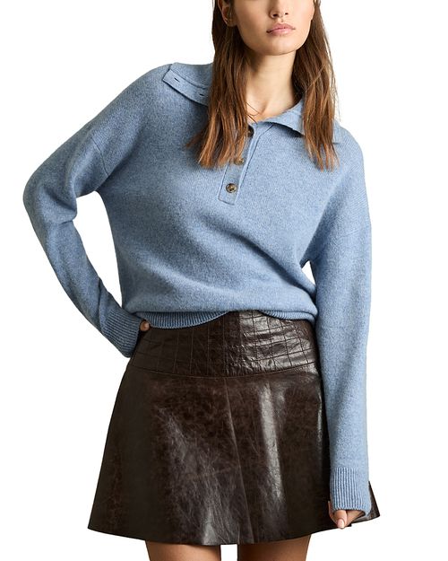 Ava Wool Blend Open Neck Button Knit Sweater