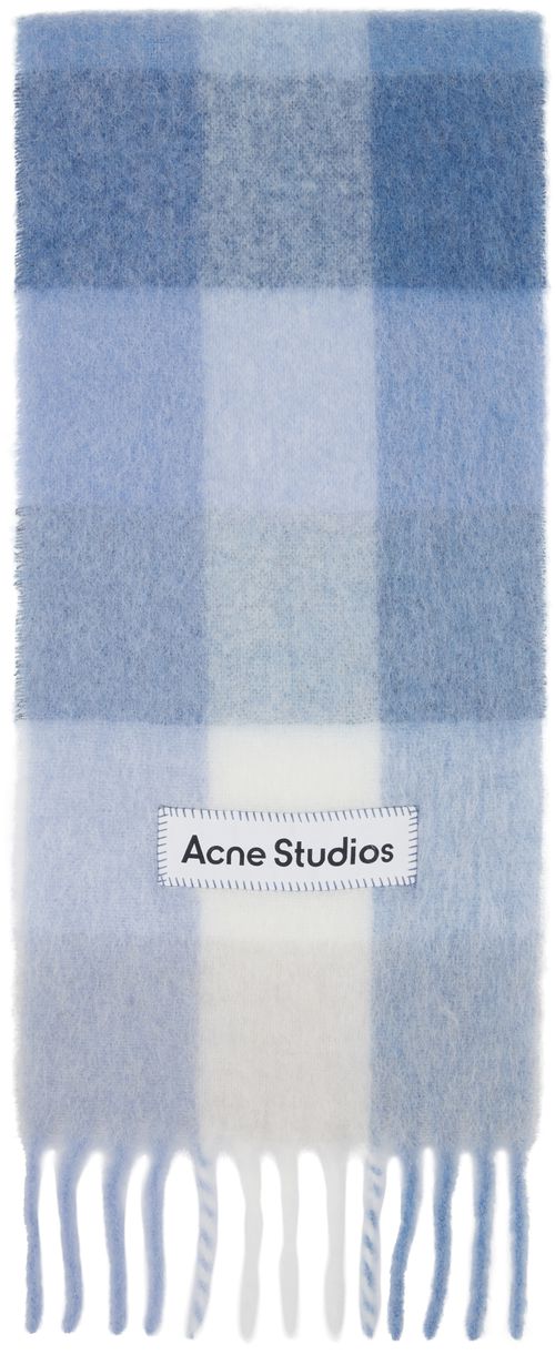Blue & White Mohair Checked Scarf