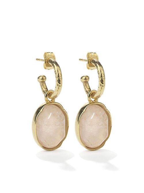 Cabochons hoop earrings - Gold