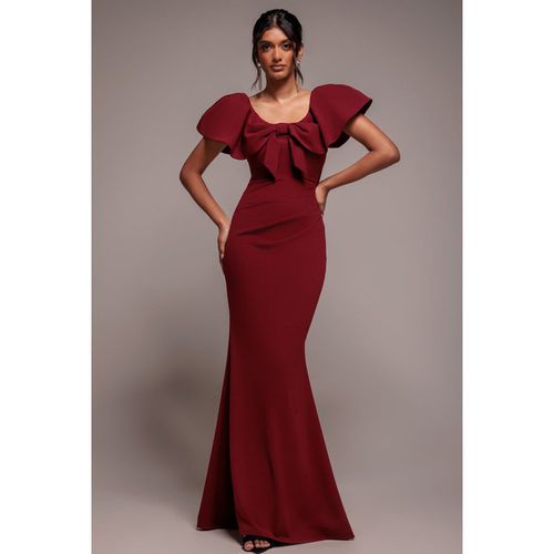 Goddiva Cape Sleeve Detail Front Tie Maxi Dress - Wine