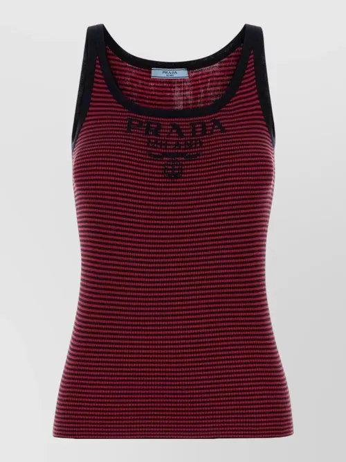 Prada - silk tank top embroidery scoop neck