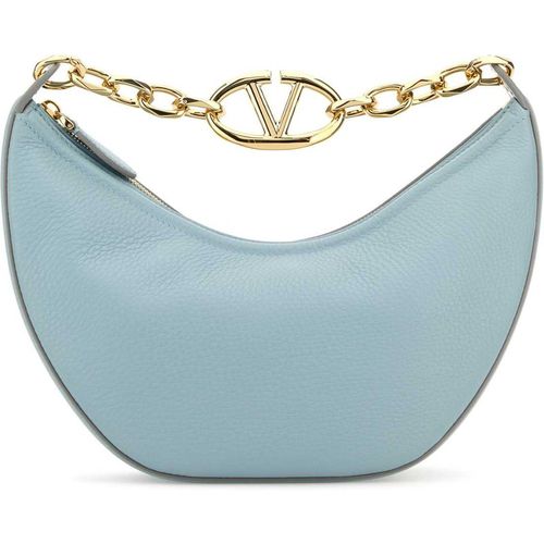 Valentino Garavani Light Blue Leather Small Hobo V Logo Moon Handbag